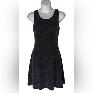 B Jewel Black Shimmer Fit & Flare Dress Sleeveless Keyhole Back